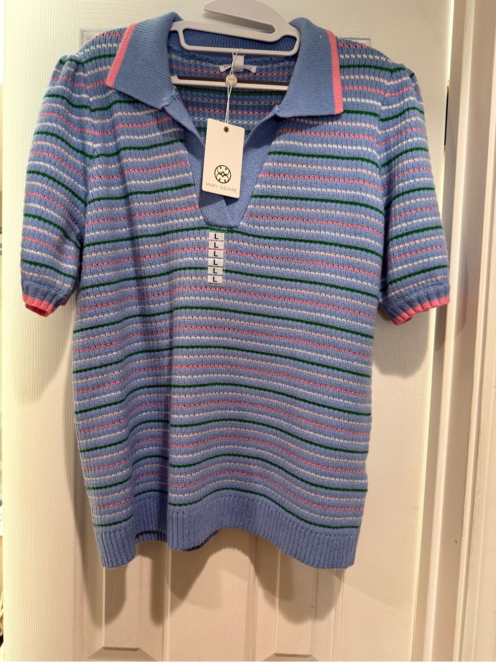 MARNI SQUARE Blue Striped Knit Polo Top